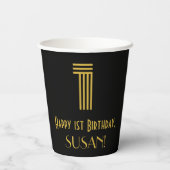 1. Geburtstag: Art Deco Inspiriert Look "1" & Name Pappbecher (Rückseite)