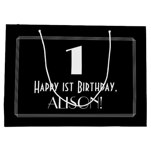 1. Geburtstag: Art Deco Inspiriert Stil "1", Name Große Geschenktüte (Rückseite)