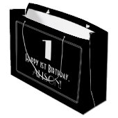 1. Geburtstag: Art Deco Inspiriert Stil "1", Name Große Geschenktüte (Rückseite Schrägansicht)