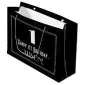 1. Geburtstag: Art Deco Inspiriert Stil "1", Name Große Geschenktüte (Vorderseite Schrägansicht)