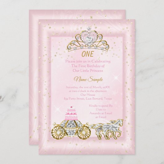 1. Geburtstag Aschenputtel Blush Pink Carriage Einladung (Vorne/Hinten)