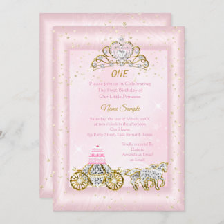 1. Geburtstag Aschenputtel Blush Pink Carriage Einladung