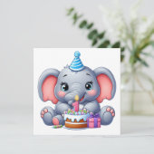 1. Geburtstag Baby Elefant Einladung (Stehend Vorderseite)