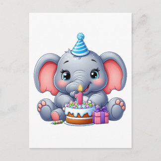 1. Geburtstag Baby Elefant Einladungspostkarte