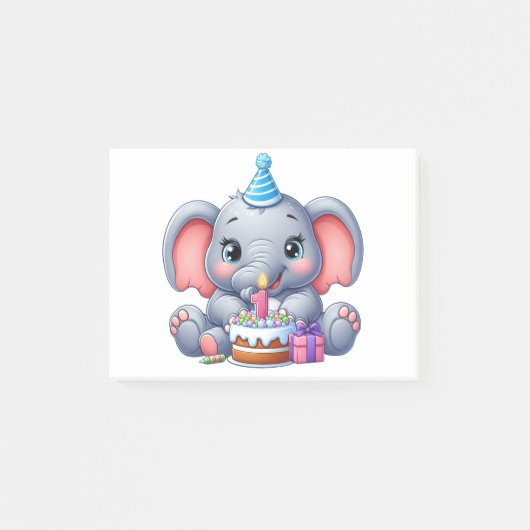 1. Geburtstag Baby Elefant Post-it Klebezettel (Vorderseite)