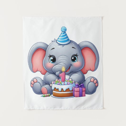 1. Geburtstag Baby Elefant Wandteppich (Vorderseite)