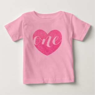 1. Geburtstag Baby Girl Glitzer Herz-Print Pink T-shirt