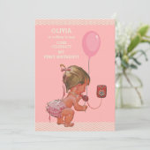 1. Geburtstag Baby Girl Phone Ballon Chevrons Einladung (Stehend Vorderseite)