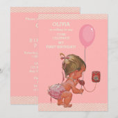 1. Geburtstag Baby Girl Phone Ballon Chevrons Einladung (Vorne/Hinten)