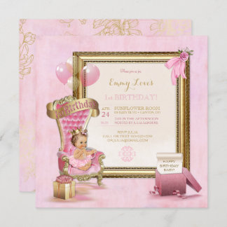 1. Geburtstag Baby Girl Princess Throne Gold Pink Einladung