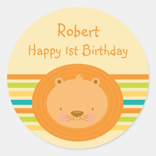1. Geburtstag Baby Lion Round Stickers (Vorderseite)