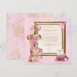 1. Geburtstag Baby Mädchen Prinzessin Thron Gold P Einladung