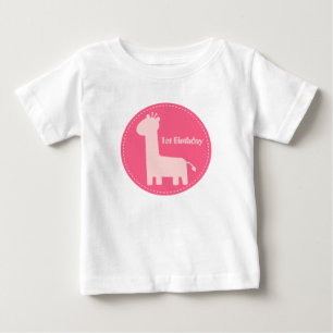 1. Geburtstag - Baby Mädchen rosa Giraffe Silhouet T-shirt
