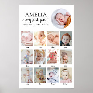 1. Geburtstag Baby Meilenstein 12 Monate Benutzerd Poster