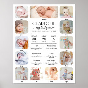 1. Geburtstag Baby Meilenstein Individuelle Bilder Poster