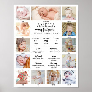 1. Geburtstag Baby Meilenstein Individuelle Fotoco Poster