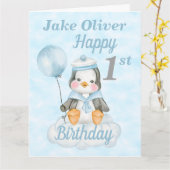 1. Geburtstag Baby Pinguin Blue Big Card Karte (Gelbe Blume)