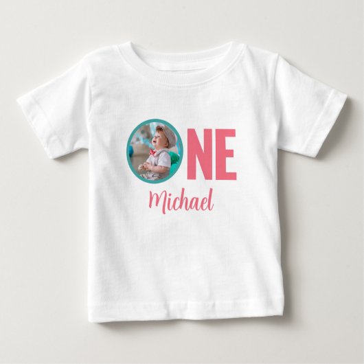 1. GEBURTSTAG BABY SCHLIESSEN CUSTOM-FOTO BABY T-SHIRT (Vorderseite)