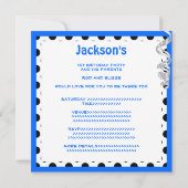 1. Geburtstag Ballons Geschenke Black & White Blue Einladung (Rückseite)