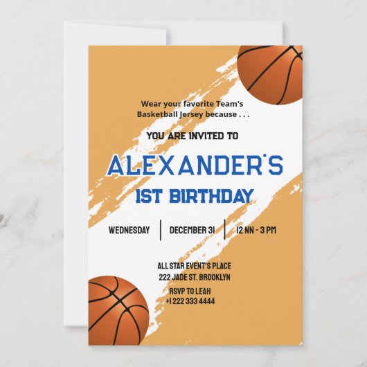 1. Geburtstag Basketball Geburtstag Bash Einladung (Vorderseite)