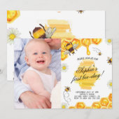 1. Geburtstag Bee Honey Girl Erstes Foto Einladung (Vorne/Hinten)