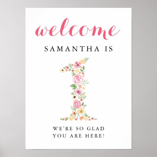 1. Geburtstag Begrüßungszeichen Pink Wasserfarbe F Poster (Vorne)