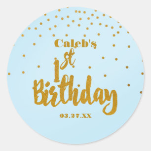 1. Geburtstag Blau & Gold Folien Konfetti Punkt Au Runder Aufkleber