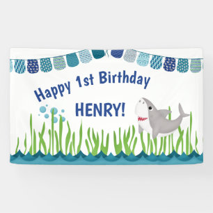1. Geburtstag Blau Türkis Hai Ozean Kind Banner