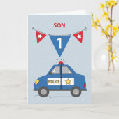 1. Geburtstag Blaue Polizeiwagen Karte (Gelbe Blume)