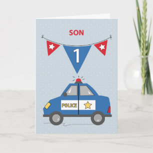 1. Geburtstag Blaue Polizeiwagen Karte