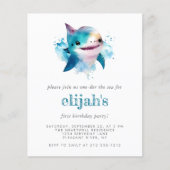 1. Geburtstag Blaues Aquarellhai Einladung (Vorderseite)