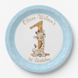 1. Geburtstag Blue Boy Baby Giraffe Papierplatte Pappteller