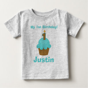1. Geburtstag Blue Cupcake mit Candle Baby T-shirt