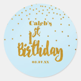 1. Geburtstag Blue & Gold Foil Confetti Dot Sticke Runder Aufkleber