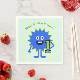 1. Geburtstag Blue Green Monster Boy Niedlich Fun Serviette