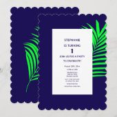 1. Geburtstag Blue Green Palm Leaf Tropical One Einladung (Vorne/Hinten)