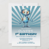 1. Geburtstag Blue Robot Themenparty Einladung (Vorderseite)