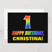 1. Geburtstag: Bold, Fun, Simple, Rainbow 1 Postkarte (Vorne/Hinten)