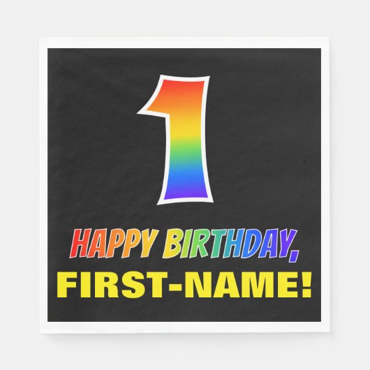 1. Geburtstag: Bold, Fun, Simple, Rainbow 1 Serviette (Vorderseite)