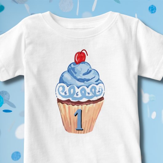 1. Geburtstag Boy Blue Cupcake Baby T-shirt