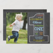 1. Geburtstag Boy Chalkboard Foto Einladung (Vorne/Hinten)