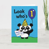 1. Geburtstag - Boy Panda mit Balloon & Card Karte (Vorderseite)