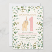 1. Geburtstag Bunny Watercolor Eukalyptus Pink Einladung (Vorderseite)
