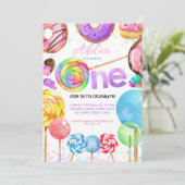 1. Geburtstag Candyland Lollypop Süßigkeiten Candy Einladung (Stehend Vorderseite)