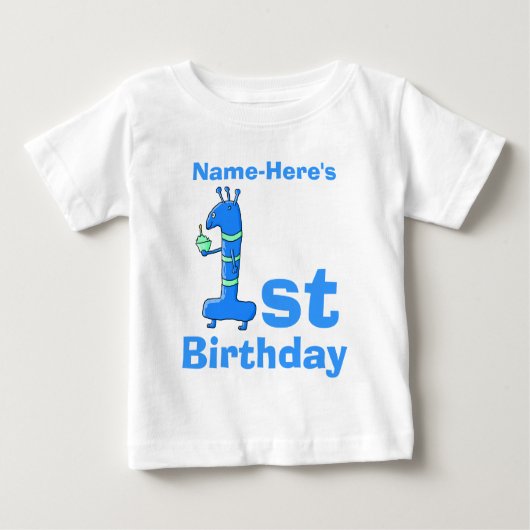 1. Geburtstag Cartoon, blau. Individuelle Name. Baby T-shirt (Vorderseite)