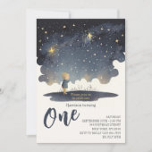 1. Geburtstag Celestial Stars Watercolor Boy Moder Einladung (Vorderseite)