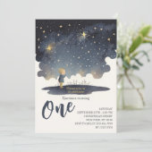 1. Geburtstag Celestial Stars Watercolor Boy Moder Einladung (Stehend Vorderseite)