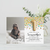 1. Geburtstag Confetti Portrait Einladung (Stehend Vorderseite)