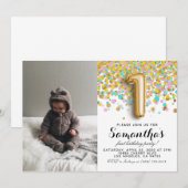1. Geburtstag Confetti Portrait Einladung (Vorne/Hinten)