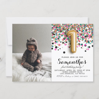 1. Geburtstag Confetti Portrait Einladung